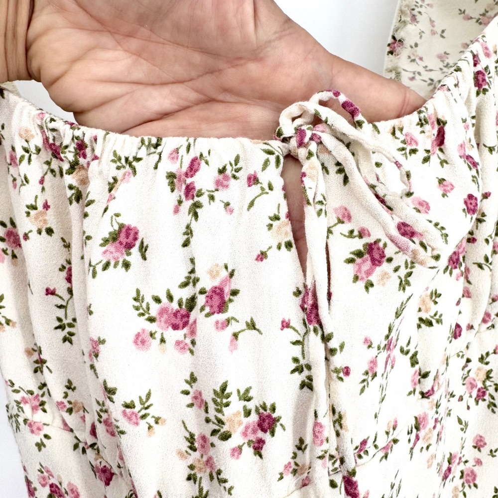 Reformation Corbin Milkmaid Puff Sleeve Floral Dress Cream & Pink Sz 6 Coquette - Picture 7 of 15